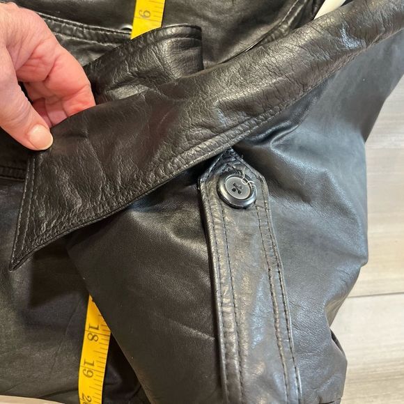 Long Leather Trench Coat Size 40 Which is Med to L Belted Single Breasted - Picture 7 of 10